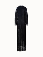 Long Silk Evening Dress with Fringes