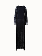 Long Silk Evening Dress with Fringes