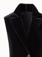 Neoprene Velvet Tuxedo Gown with High Slits