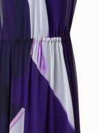 Long A-Line Silk Dress with Purple Loop Print