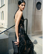 Long Evening Gown with Allover Poppy Embroidery