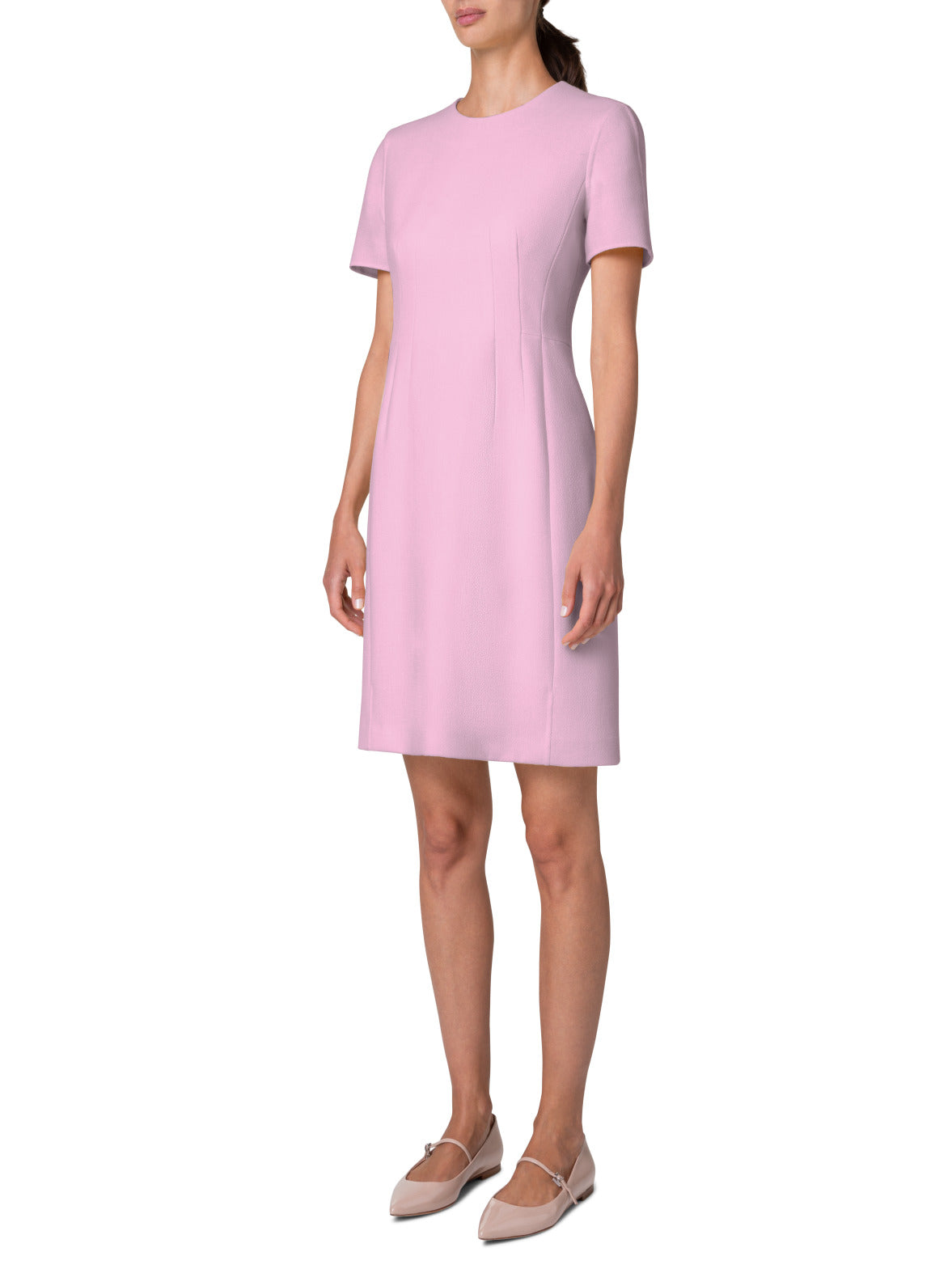Sheath Dress with Short Sleeves in Wool Cr¨ºpe Double-Face