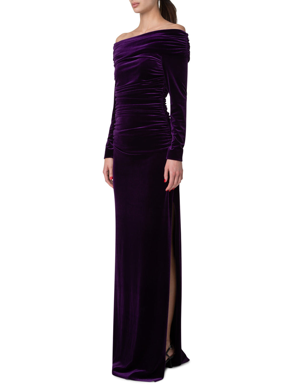 Long Off-Shoulder Velvet Evening Gown