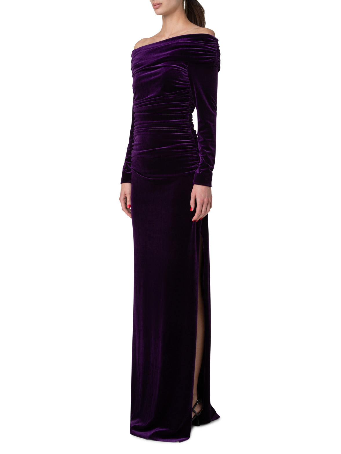 Long Off-Shoulder Velvet Evening Gown