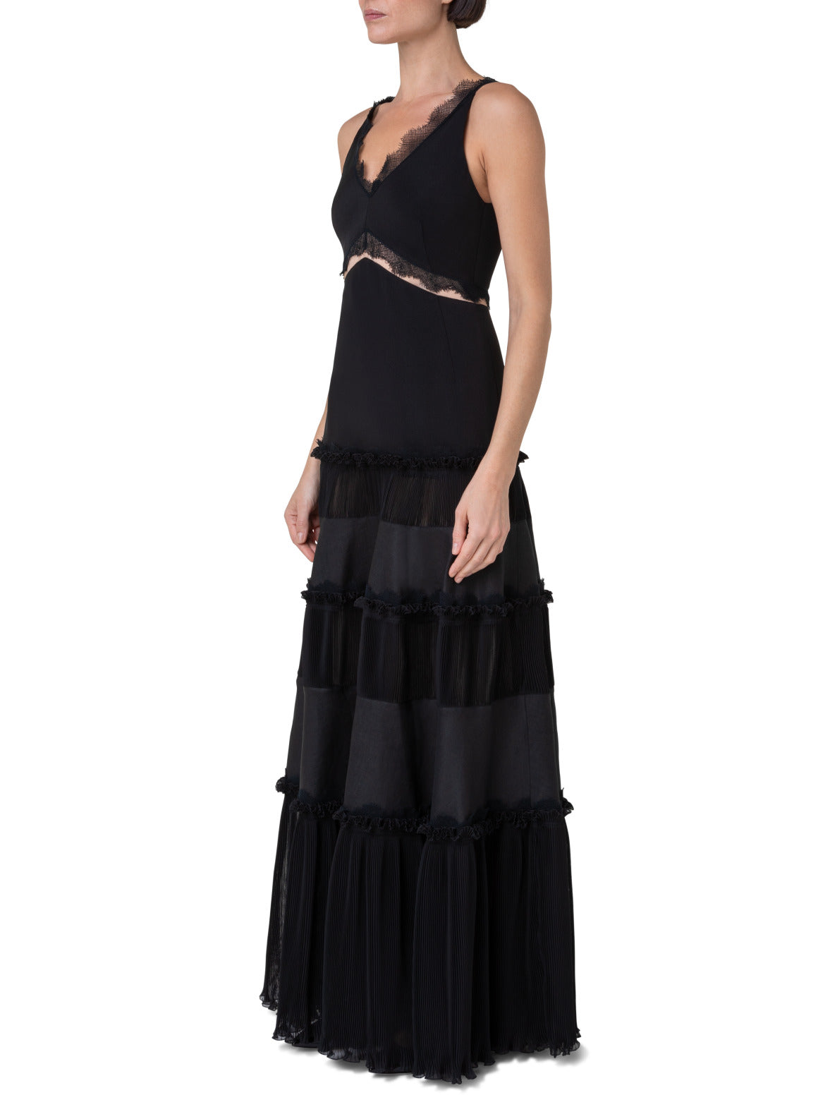 Long Silk Cr¨ºpe Dress with Lace Details