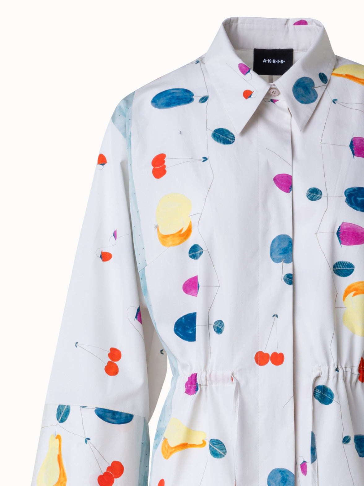 Cotton Midi Shirt Dress with Fruits Print