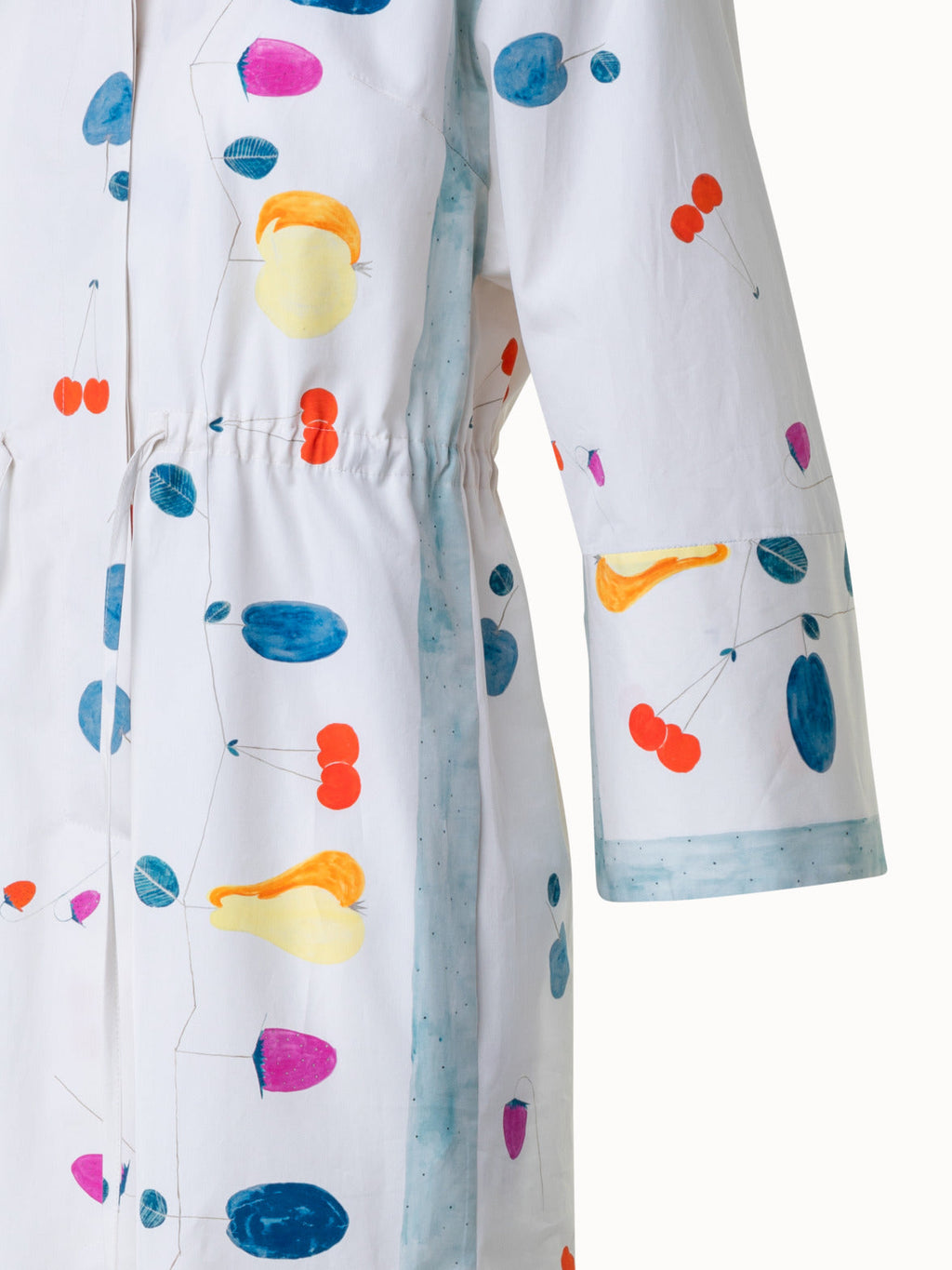 Cotton Midi Shirt Dress with Fruits Print