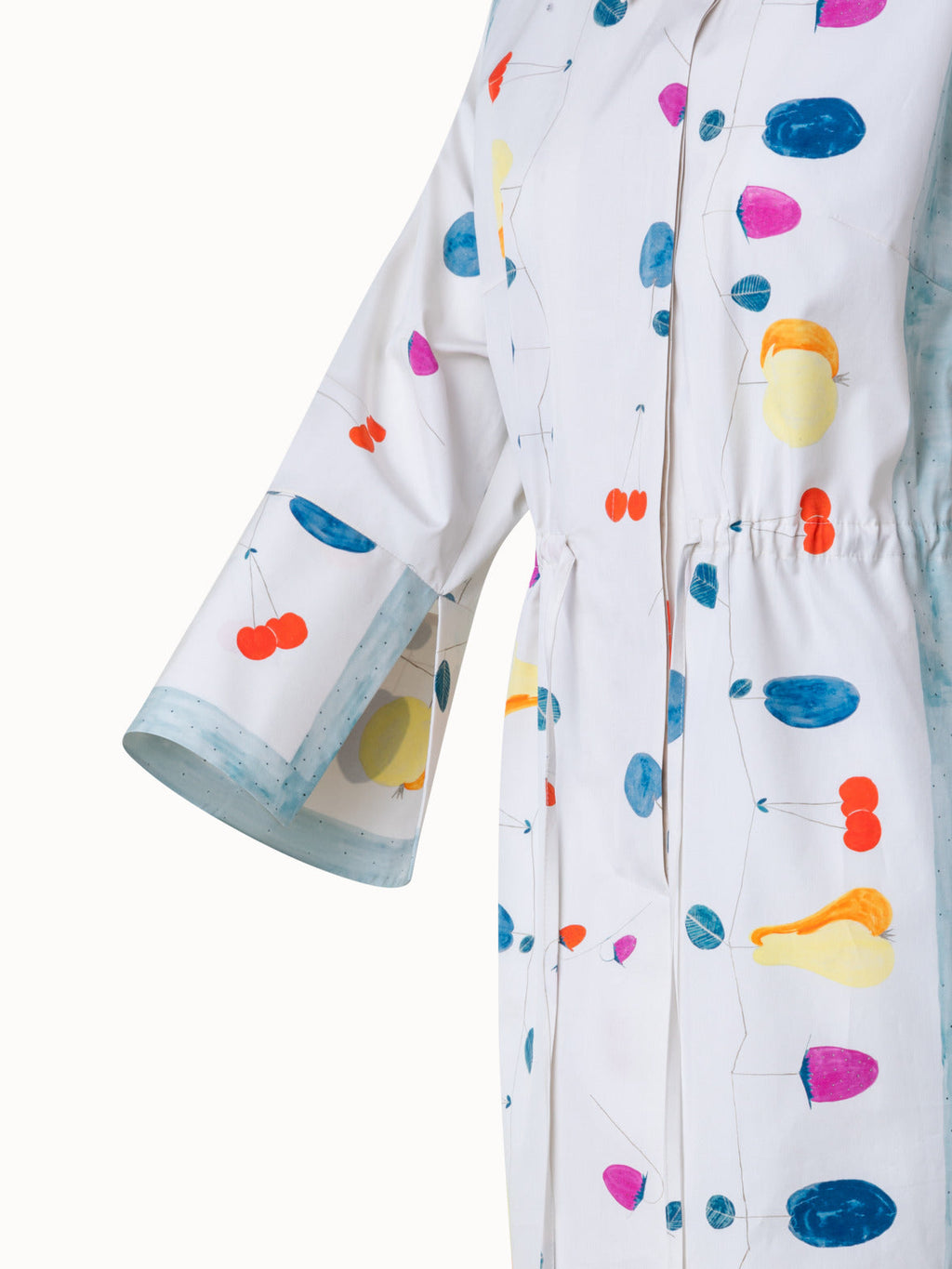 Cotton Midi Shirt Dress with Fruits Print