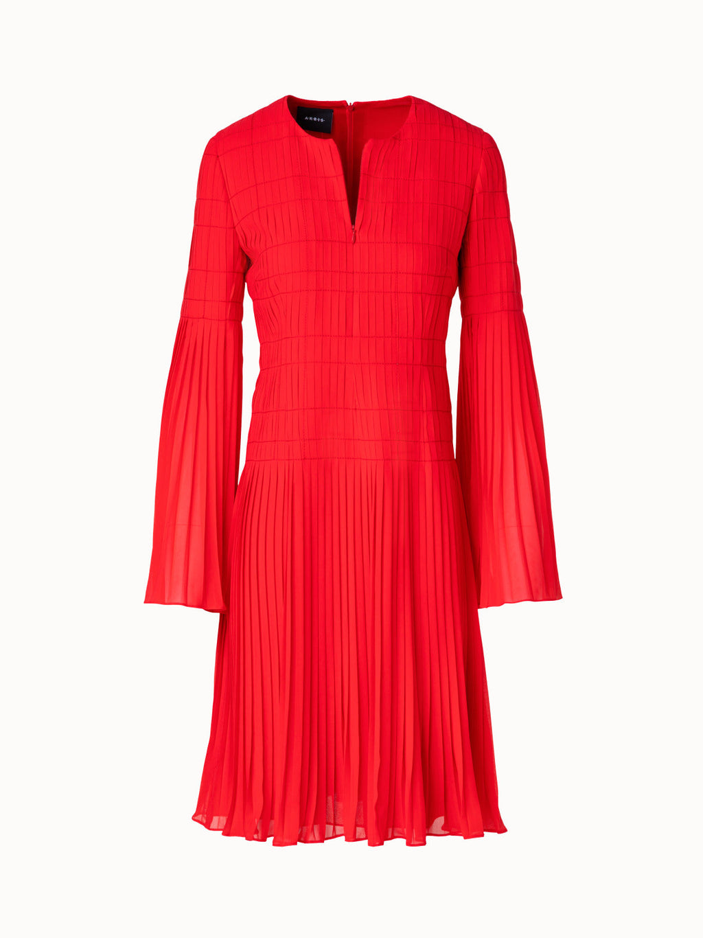 Short Pleated Dress with Long Flared Sleeves