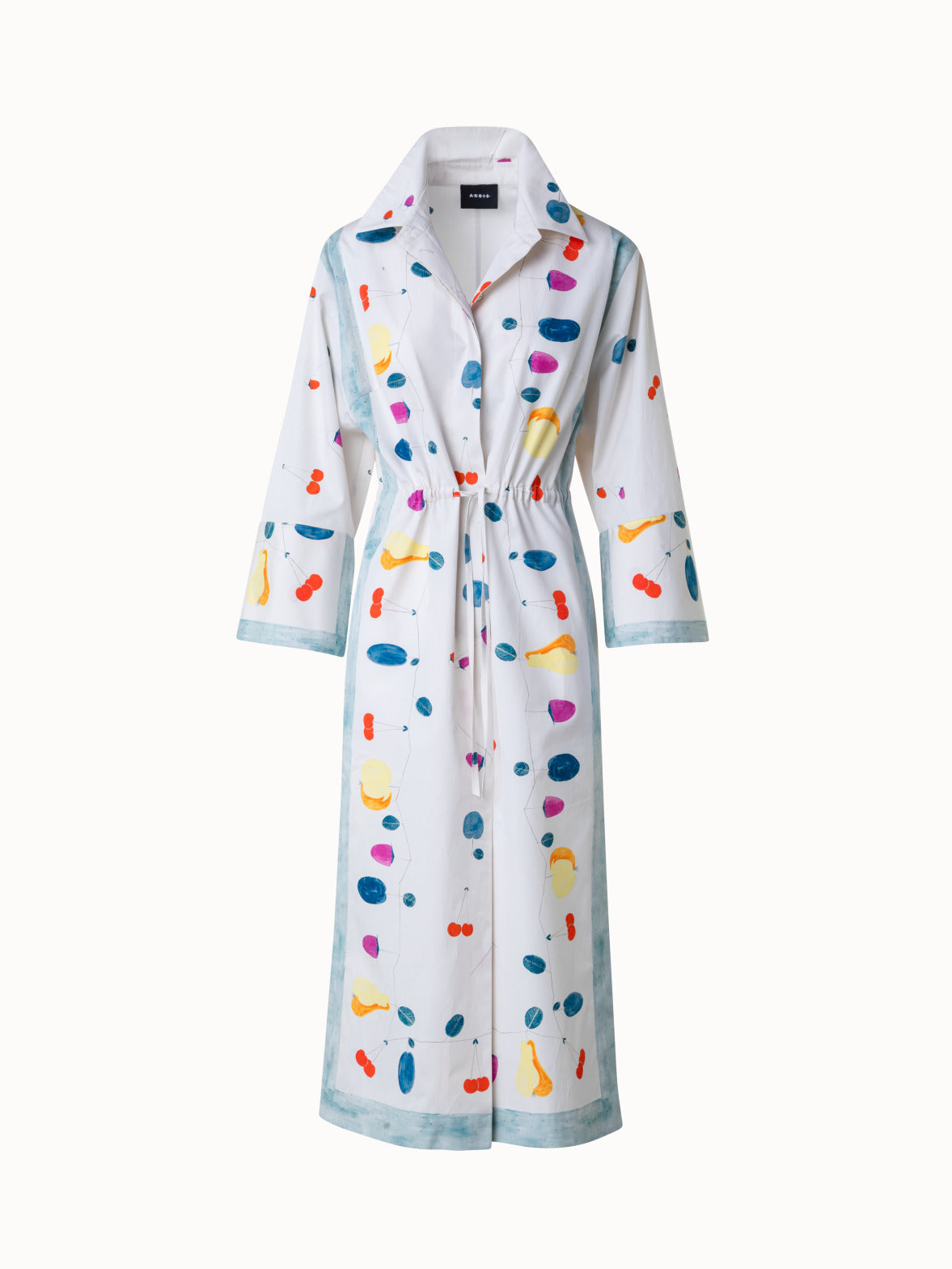 Cotton Midi Shirt Dress with Fruits Print