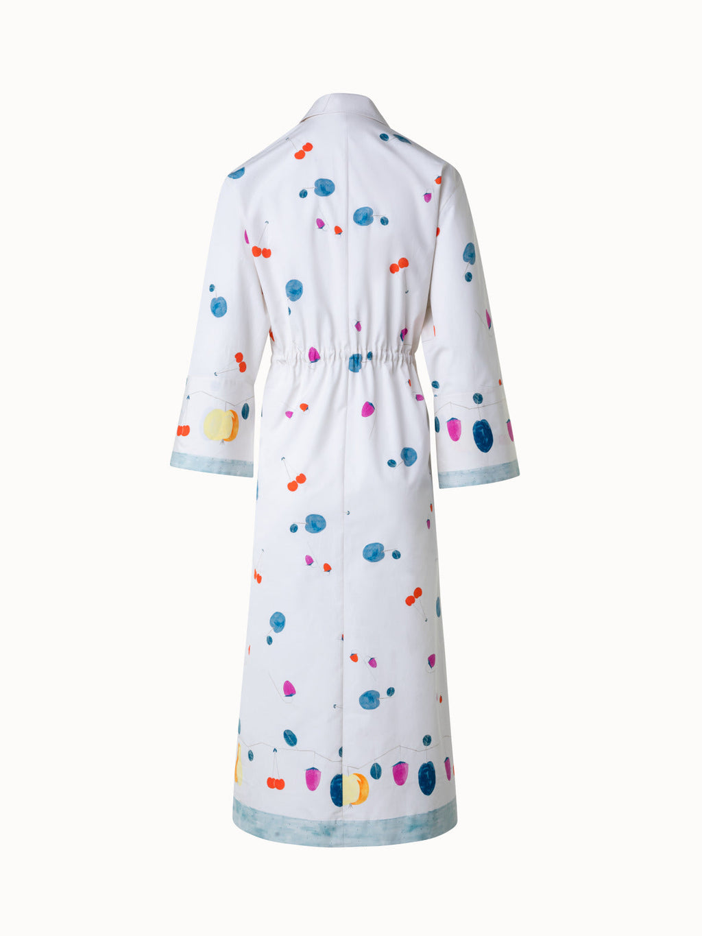 Cotton Midi Shirt Dress with Fruits Print