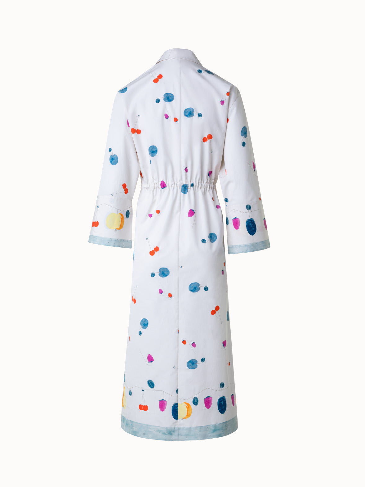 Cotton Midi Shirt Dress with Fruits Print