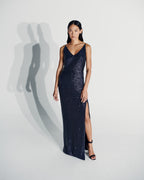 Jersey Sequins V-Neck Gown