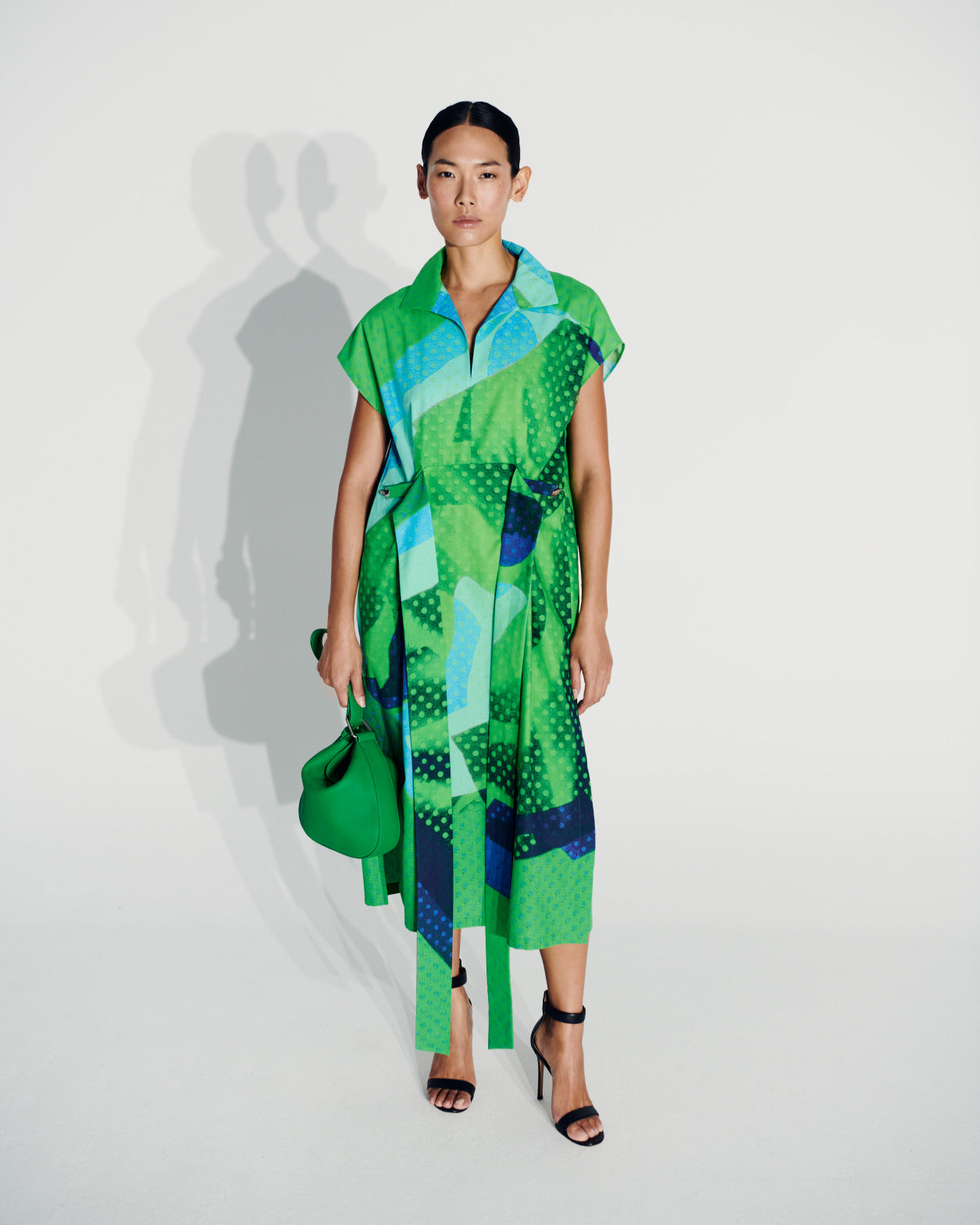 Cotton Shirt Dress with Superimposition Print