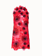 Short Open Back Dress with Poppy Embroidery