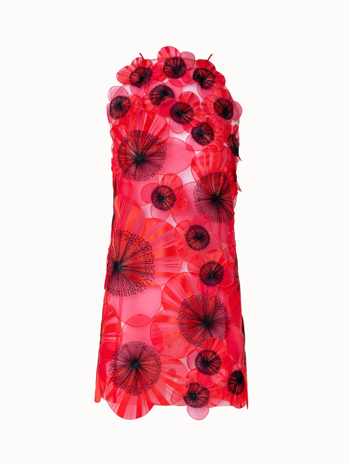 Short Open Back Dress with Poppy Embroidery