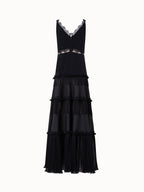 Long Silk Cr¨ºpe Dress with Lace Details