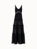 Long Silk Cr¨ºpe Dress with Lace Details