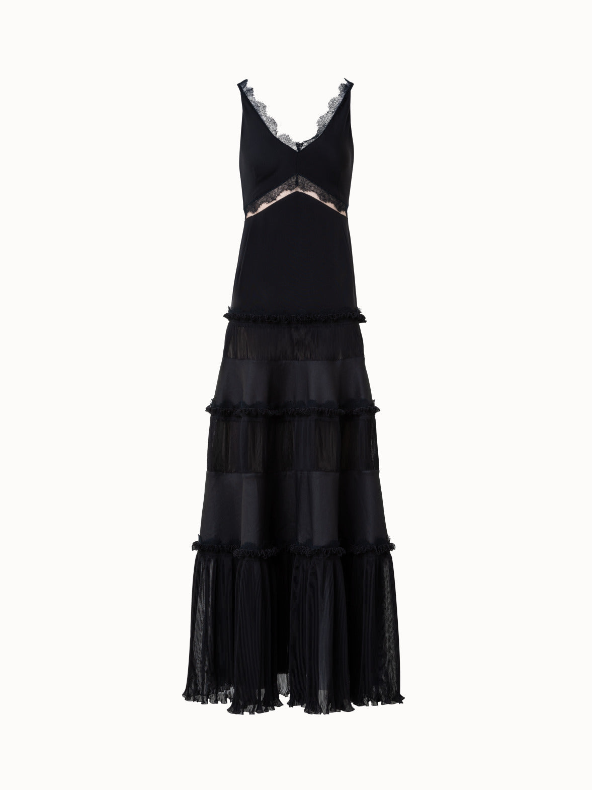 Long Silk Cr¨ºpe Dress with Lace Details