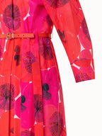 Cotton Midi Shirt Dress in Poppy Print